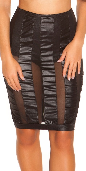 Wetlook-Mini Skirt with Mesh Black